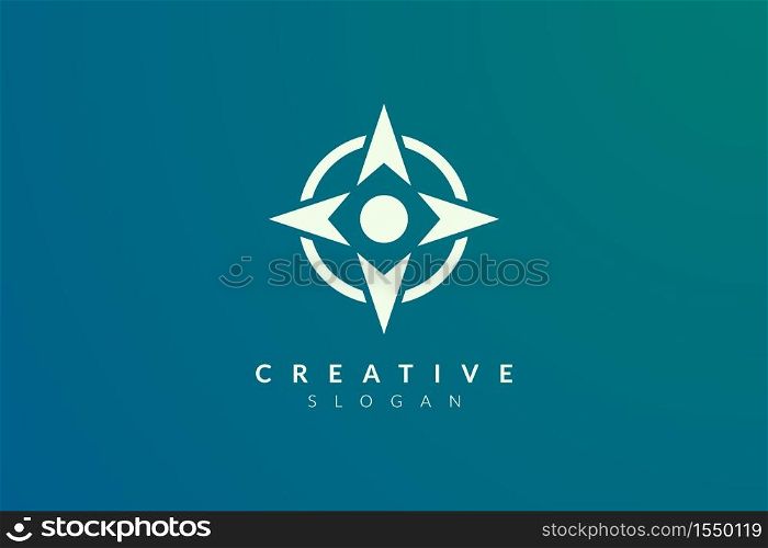 Compass. The logo design is a blend of circles with the direction of the arrow. Minimalist and modern vector illustration design suitable for business and brands
