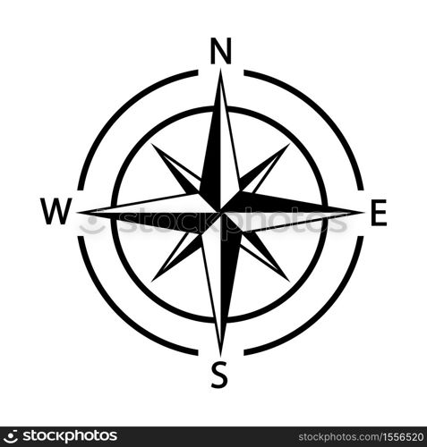 Compass vector icon. Navigation and orientation, sign flat symbol. Black illustration on white background.. Compass vector icon. Navigation and orientation, sign flat symbol.