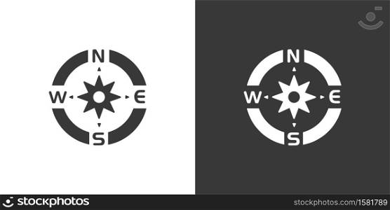 Compass. Wind rose sign. Isolated icon on black and white background. Weather glyph vector illustration