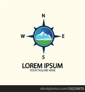 Compass with mountain for logo design illustrator  exploration icon  hiking tool.