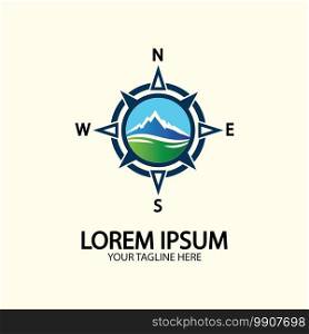 Compass with mountain for logo design illustrator  exploration icon  hiking tool.