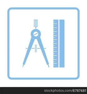 Compasses and scale icon. Blue frame design. Vector illustration.
