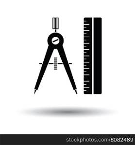 Compasses and scale icon. White background with shadow design. Vector illustration.