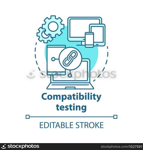 Compatibility testing concept icon. Non-functional examination. Checking software on different devices idea thin line illustration. Vector isolated outline drawing. Editable stroke