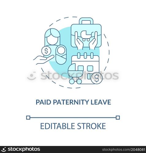 Compensated paternity leave concept icon. Fathers vacation for family reasons abstract idea thin line illustration. Isolated outline drawing. Editable stroke. Roboto-Medium, Myriad Pro-Bold fonts used. Compensated paternity leave concept icon