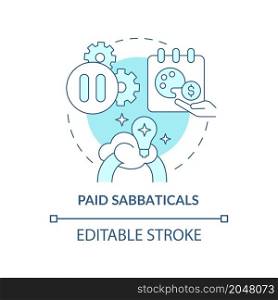 Compensated sabbaticals concept icon. Employee self realization vacation abstract idea thin line illustration. Isolated outline drawing. Editable stroke. Roboto-Medium, Myriad Pro-Bold fonts used. Compensated sabbaticals concept icon