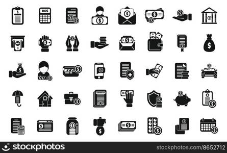 Compensation icons set simple vector. Pension money. Fund bank. Compensation icons set simple vector. Pension money