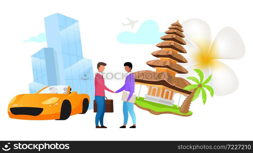 Competent manager flat vector illustration. Partnership, cooperation. B2B. Indonesian business. Commercial deal, agreement. Isolated cartoon character on white background. Competent manager flat vector illustration