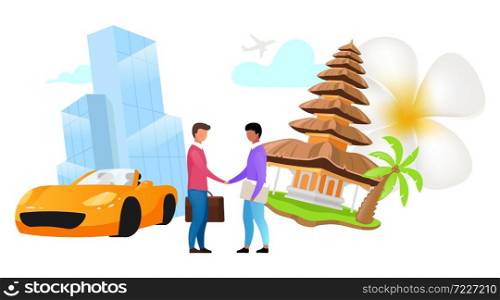 Competent manager flat vector illustration. Partnership, cooperation. B2B. Indonesian business. Commercial deal, agreement. Isolated cartoon character on white background. Competent manager flat vector illustration