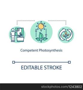 Competent photosynthesis concept icon. Light exposure. Plant lighting need. Houseplant care. Sufficient sunlight idea thin line illustration. Vector isolated outline RGB color drawing. Editable stroke