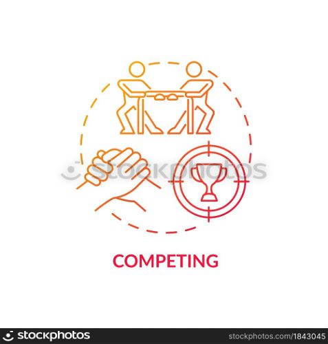 Competing red gradient concept icon. Rivalry at workplace. Competitive relationships. Conflict management abstract idea thin line illustration. Vector isolated outline color drawing. Competing red gradient concept icon