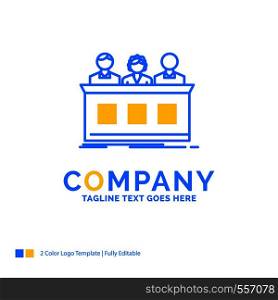 competition, contest, expert, judge, jury Blue Yellow Business Logo template. Creative Design Template Place for Tagline.