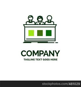 competition, contest, expert, judge, jury Flat Business Logo template. Creative Green Brand Name Design.