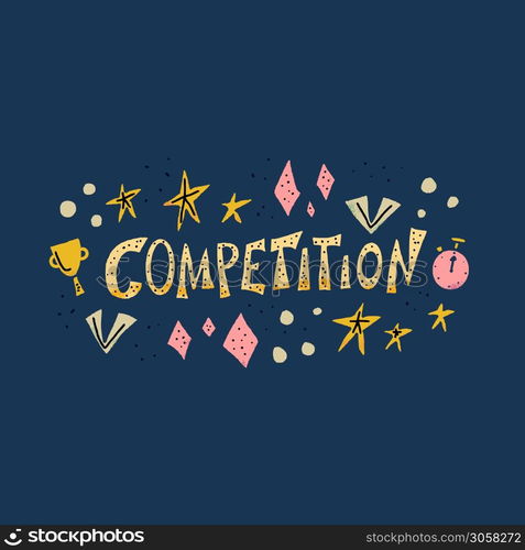 Competition emblem with decoration isolated on dark background. Vector color illustration.