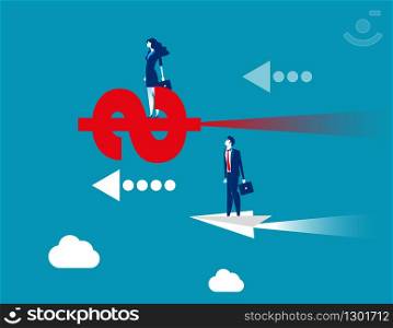 Competition for business people. Concept business strategy vector illustration. Flat business cartoon, Money, Currency, Dollar sign.