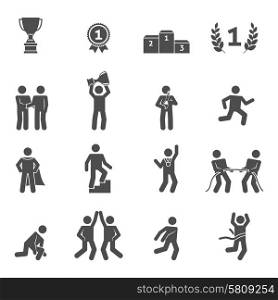 Competition icons black set with peak performance victory top symbols isolated vector illustration. Competition Icons Black