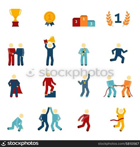 Competition icons flat set with winners champions business leaders characters isolated vector illustration. Competition Icons Flat Set