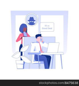 Competition in a workplace isolated concept vector illustration. Man looks at his colleague with suspicion, competition among employees, human resources, pursue career vector concept.. Competition in a workplace isolated concept vector illustration.