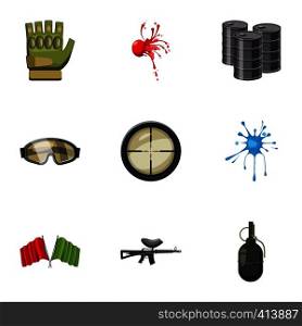 Competition paintball icons set. Cartoon illustration of 9 competition paintball vector icons for web. Competition paintball icons set, cartoon style