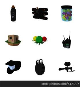 Competition paintball icons set. Cartoon illustration of 9 competition paintball vector icons for web. Competition paintball icons set, cartoon style