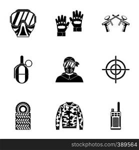 Competition paintball icons set. Simple illustration of 9 competition paintball vector icons for web. Competition paintball icons set, simple style