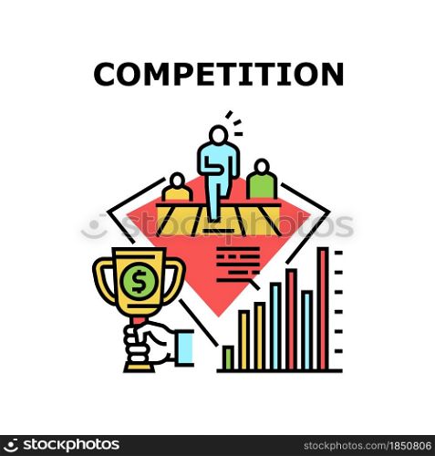 Competition Vector Icon Concept. Managers Competition In Company Office For Increase Profit And Income, Financial Award And Growth Chart. Business Tournament And Championship Color Illustration. Competition Vector Concept Color Illustration