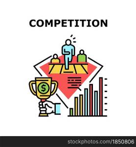 Competition Vector Icon Concept. Managers Competition In Company Office For Increase Profit And Income, Financial Award And Growth Chart. Business Tournament And Championship Color Illustration. Competition Vector Concept Color Illustration