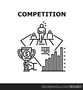Competition Vector Icon Concept. Managers Competition In Company Office For Increase Profit And Income, Financial Award And Growth Chart. Business Tournament And Championship Black Illustration. Competition Vector Concept Black Illustration