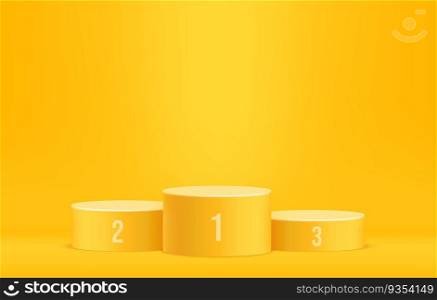 Competition winner podium on minimal scene, Announcement award stage, Yellow pedestal for product display template