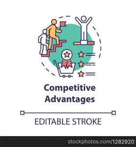 Competitive advantages concept icon. Boost forward. Corporate leadership. Ambition and success. Business strategy idea thin line illustration. Vector isolated outline RGB color drawing. Editable stroke. Competitive advantages concept icon. Boost forward. Corporate leadership. Ambition, success. Business strategy idea thin line illustration. Vector isolated outline RGB color drawing. Editable stroke