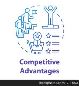 Competitive advantages concept icon. Success in work. Corporate leadership. Ambition and success. Business strategy idea thin line illustration. Vector isolated outline RGB color drawing