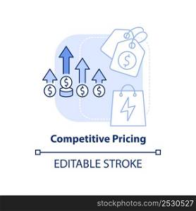 Competitive pricing blue light concept icon. Energy strategy element abstract idea thin line illustration. Market prices. Isolated outline drawing. Editable stroke. Arial, Myriad Pro-Bold fonts used. Competitive pricing blue light concept icon