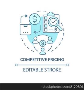 Competitive pricing turquoise concept icon. Competitor price monitoring abstract idea thin line illustration. Isolated outline drawing. Editable stroke. Roboto-Medium, Myriad Pro-Bold fonts used. Competitive pricing turquoise concept icon