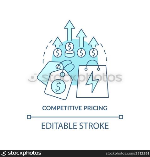 Competitive pricing turquoise concept icon. Energy strategy element abstract idea thin line illustration. Market prices. Isolated outline drawing. Editable stroke. Arial, Myriad Pro-Bold fonts used. Competitive pricing turquoise concept icon