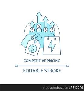 Competitive pricing turquoise concept icon. Energy strategy element abstract idea thin line illustration. Market prices. Isolated outline drawing. Editable stroke. Arial, Myriad Pro-Bold fonts used. Competitive pricing turquoise concept icon