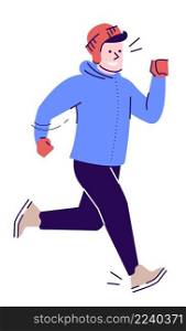Competitive sporting event semi flat RGB color vector illustration. Male runner wearing winter outfit isolated cartoon character on white background. Competitive sporting event semi flat RGB color vector illustration