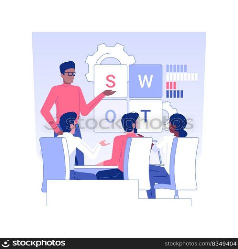 Competitor analysis isolated concept vector illustration. Group of colleagues deals with competitive assessment, swot analysis, launching product process, market research vector concept.. Competitor analysis isolated concept vector illustration.