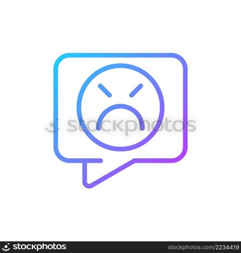 Complaint gradient linear vector icon. Negative feedback on service. Dissatisfied customer. Online shopping. Thin line color symbol. Modern style pictogram. Vector isolated outline drawing. Complaint gradient linear vector icon