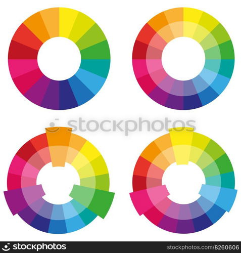 Complementary color wheel flat vector icon for apps and websites. Vector illustration. EPS 10.. Complementary color wheel flat vector icon for apps and websites. Vector illustration.