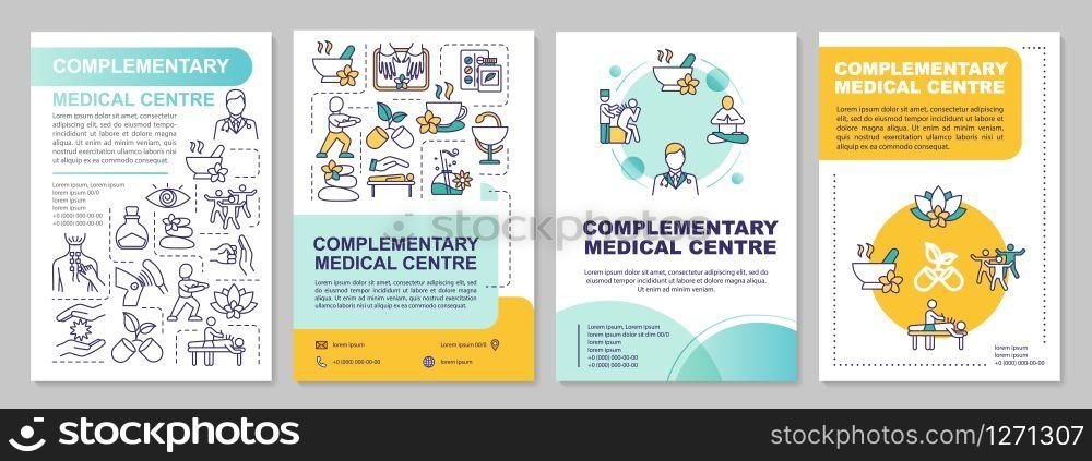 Complementary medical centre brochure template. Alternative medicine flyer, booklet, leaflet print, cover design with linear icons. Vector layouts for magazines, annual reports, advertising posters