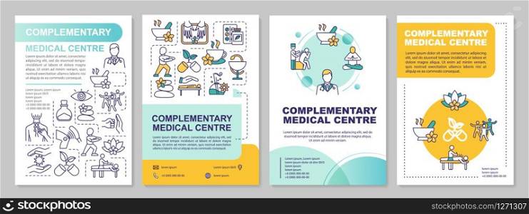 Complementary medical centre brochure template. Alternative medicine flyer, booklet, leaflet print, cover design with linear icons. Vector layouts for magazines, annual reports, advertising posters