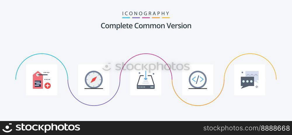 Complete Common Version Flat 5 Icon Pack Including bubble. programming. arrow. development. code