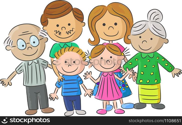 Complete family care illustration of parents with children