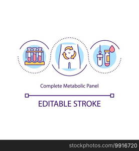 Complete metabolic panel concept icon. Group of tests that measures several different substances in your blood idea thin line illustration. Vector isolated outline RGB color drawing. Editable stroke. Complete metabolic panel concept icon