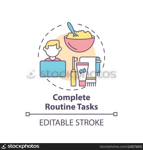 Complete routine tasks concept icon. How to deal with emotions during war abstract idea thin line illustration. Isolated outline drawing. Editable stroke. Arial, Myriad Pro-Bold fonts used. Complete routine tasks concept icon