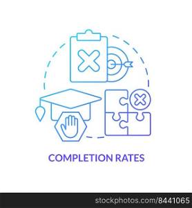 Completion rates blue gradient concept icon. Do not finish college. Issue in higher education abstract idea thin line illustration. Isolated outline drawing. Myriad Pro-Bold font used. Completion rates blue gradient concept icon