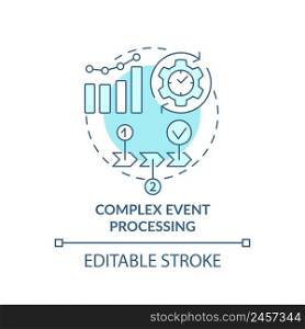 Complex event processing turquoise concept icon. Business intelligence technology abstract idea thin line illustration. Isolated outline drawing. Editable stroke. Arial, Myriad Pro-Bold fonts used. Complex event processing turquoise concept icon