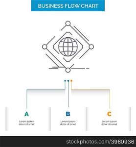Complex, global, internet, net, web Business Flow Chart Design with 3 Steps. Line Icon For Presentation Background Template Place for text