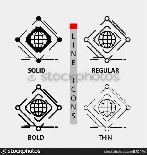 Complex, global, internet, net, web Icon in Thin, Regular, Bold Line and Glyph Style. Vector illustration. Vector EPS10 Abstract Template background