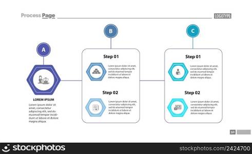 Complex process chart slide template. Element of strategy, plan, diagram. Concept for business presentation, templates, annual report. Can be used for topics like business, marketing, management. Complex process chart slide template